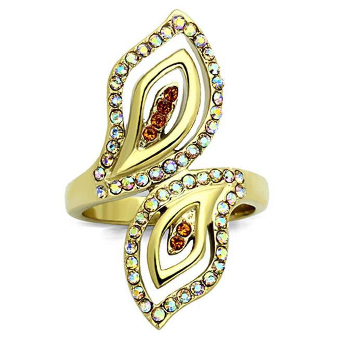 TK1289-5 IP Gold Ion Plating Stainless Steel Ring with Top Grade Crystal, Multi Color - Size 5