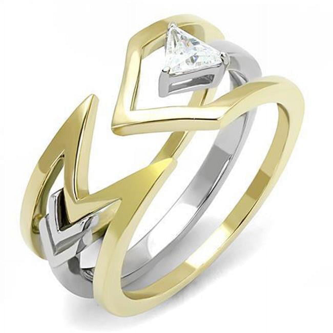 Women Two-Tone IP Gold Stainless Steel Ring with AAA Grade CZ in Clear - Size 8
