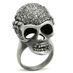 Picture of Alamode 3W015-9 Antique Silver White Metal Ring with Top Grade Crystal&#44; Black Diamond - Size 9