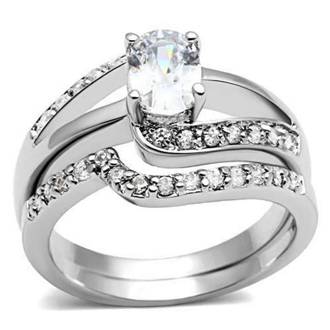 Rhodium Brass Ring with AAA Grade CZ, Clear - Size 5