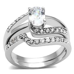 3W022-6 Rhodium Brass Ring with AAA Grade CZ, Clear - Size 6