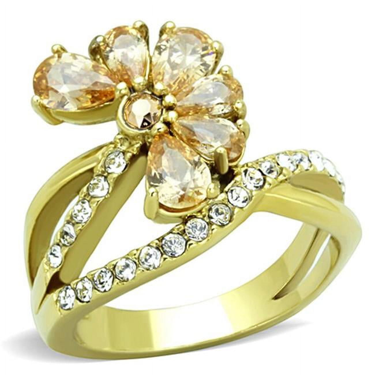 TK1574-6 IP Gold Ion Plating Stainless Steel Ring with AAA Grade CZ, Champagne - Size 6