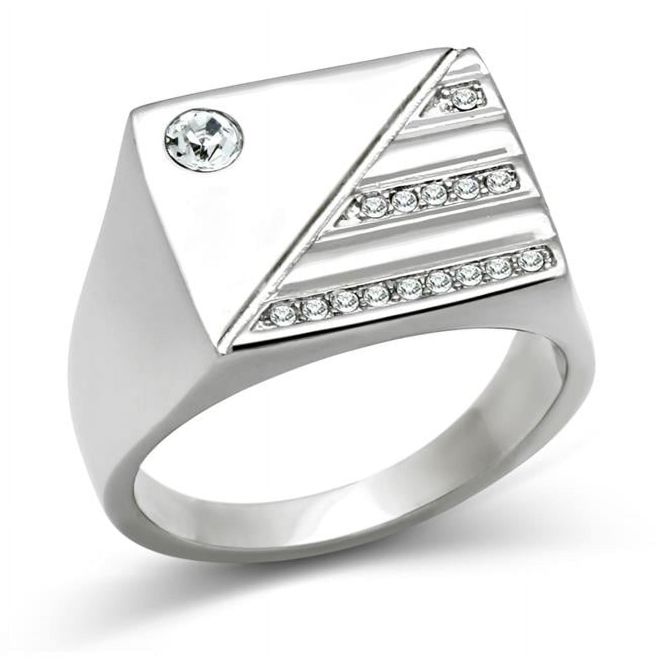 TK319-10 Men High Polished Stainless Steel Ring with Top Grade Crystal in Clear - Size 10