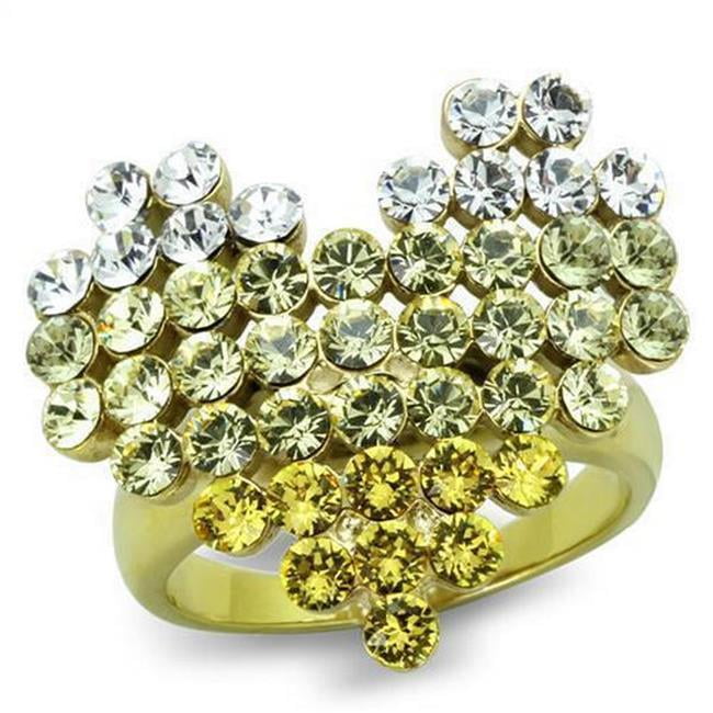 TK1642-8 IP Gold Ion Plating Stainless Steel Ring with Top Grade Crystal, Multi Color - Size 8