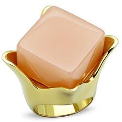 TK1730-6 IP Gold Ion Plating Stainless Steel Ring with Synthetic Stone, Light Rose - Size 6