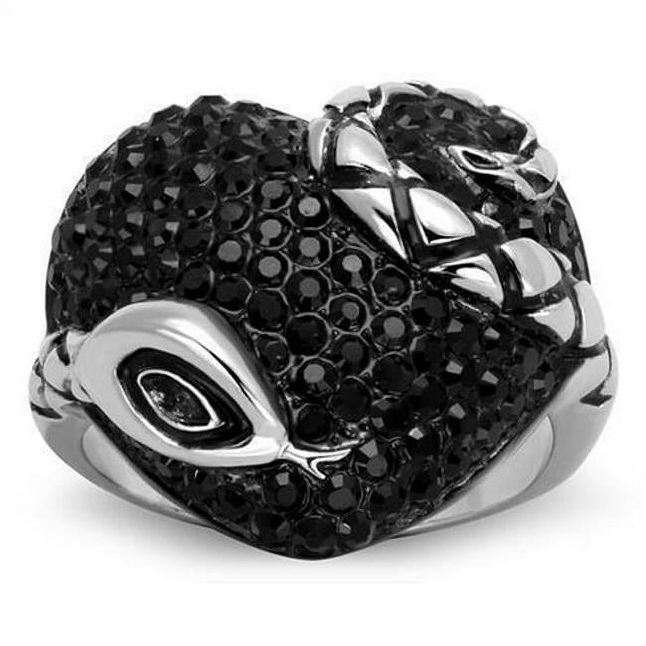 TK1788-8 Two-Tone IP Black Ion Plating Stainless Steel Ring with Top Grade Crystal, Jet - Size 8