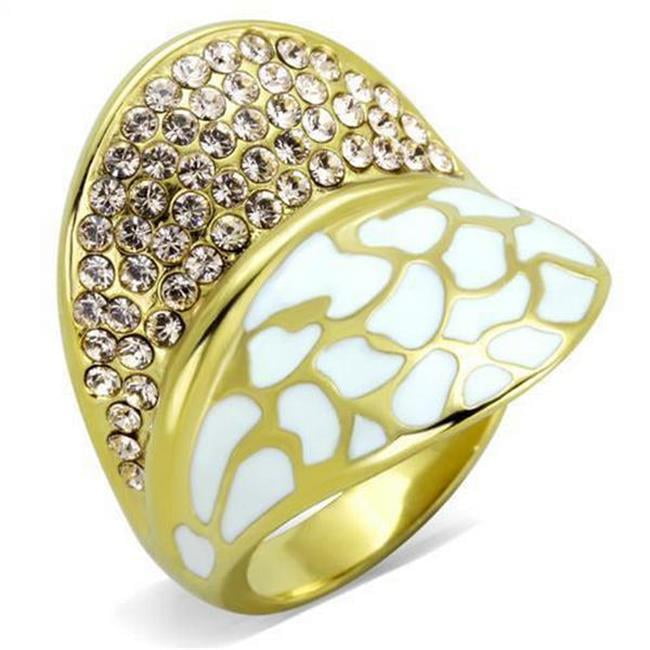 TK1851-5 IP Gold Ion Plating Stainless Steel Ring with Top Grade Crystal, Clear - Size 5