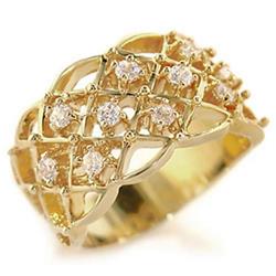 Gold Brass Ring with AAA Grade CZ, Clear - Size 6