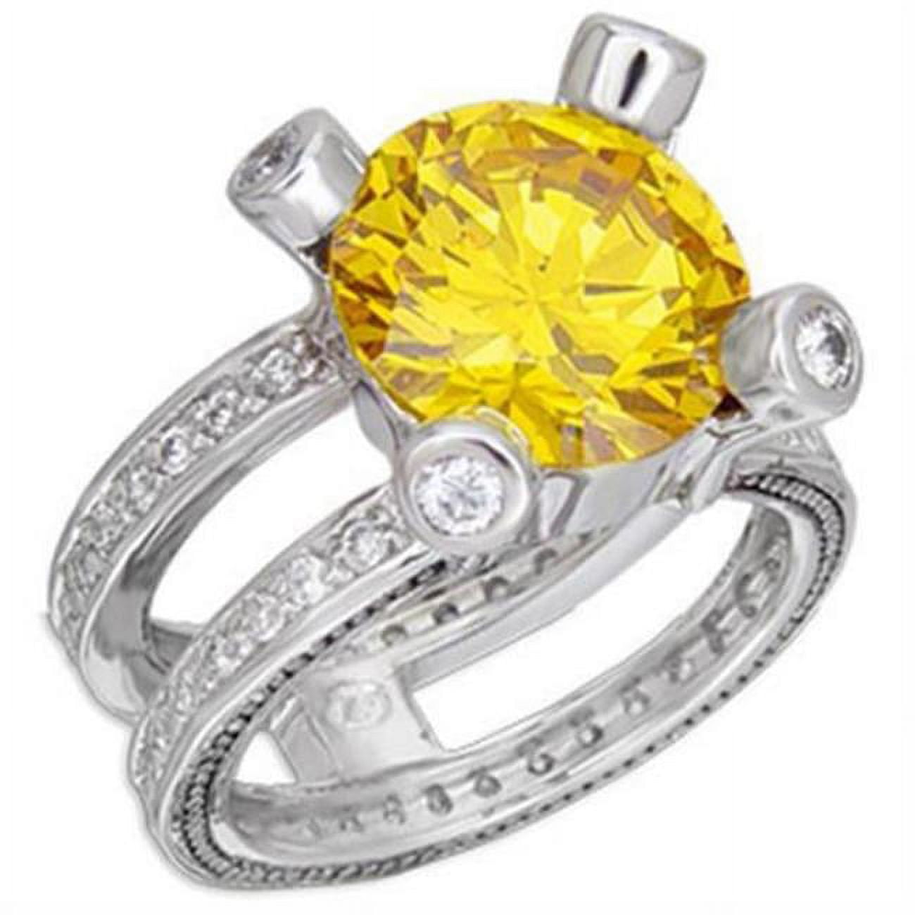 Rhodium & Ruthenium Brass Ring with AAA Grade CZ, Topaz - Size 9