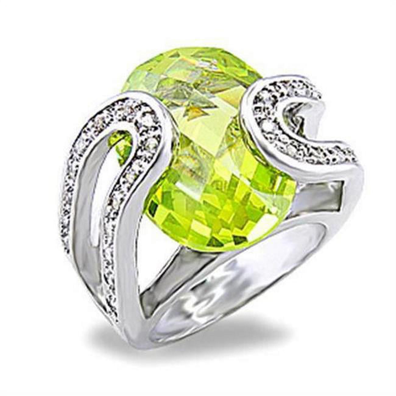 Rhodium Brass Ring with AAA Grade CZ, Apple Green - Size 6
