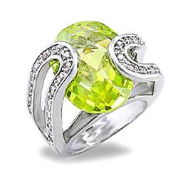 Rhodium Brass Ring with AAA Grade CZ, Apple Green - Size 7