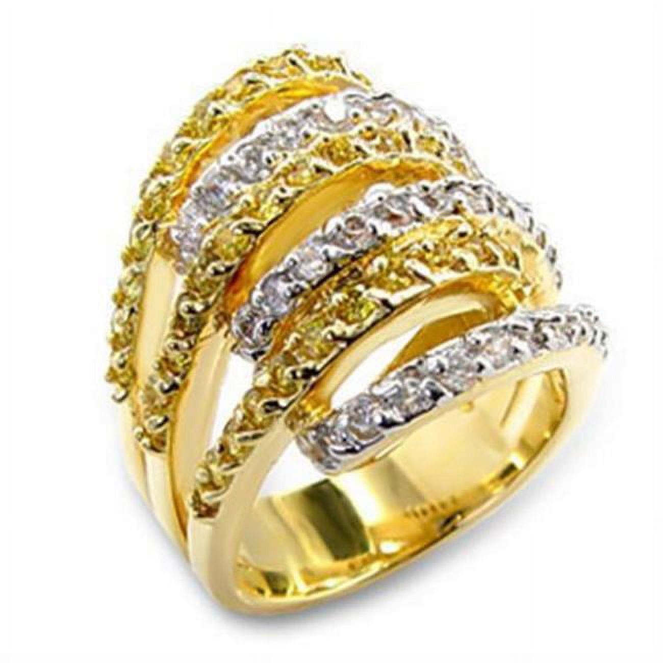 Gold & Rhodium Brass Ring with AAA Grade CZ, Topaz - Size 9