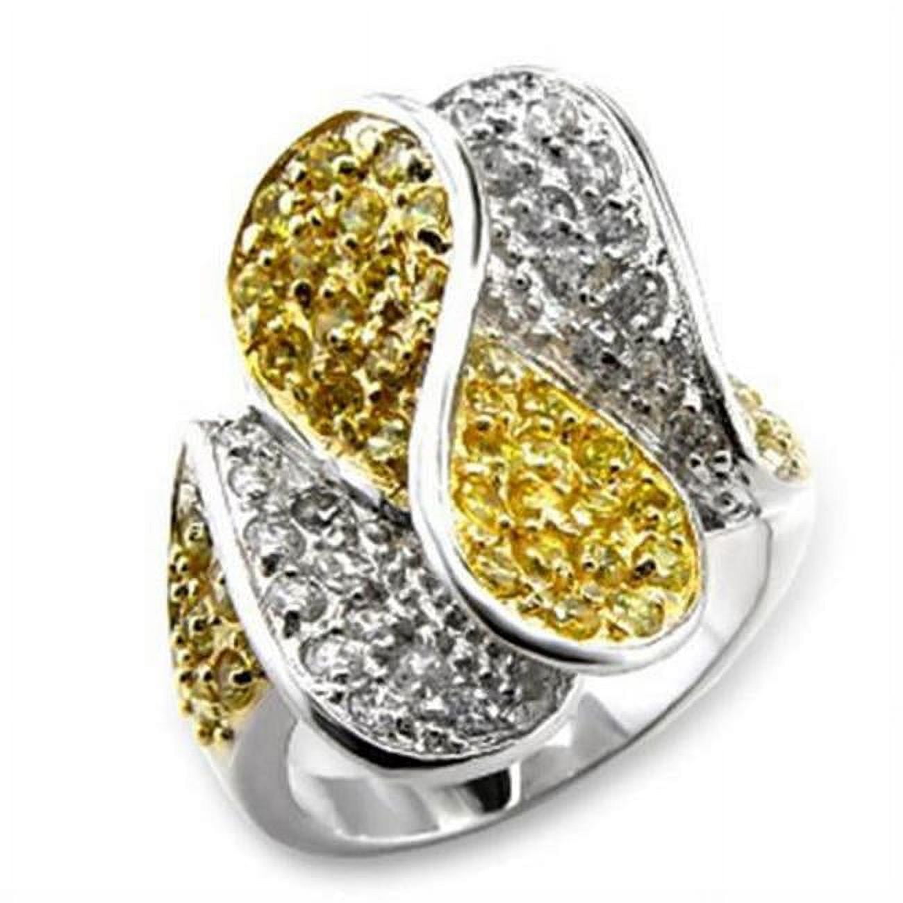 Gold & Rhodium Brass Ring with AAA Grade CZ, Topaz - Size 9