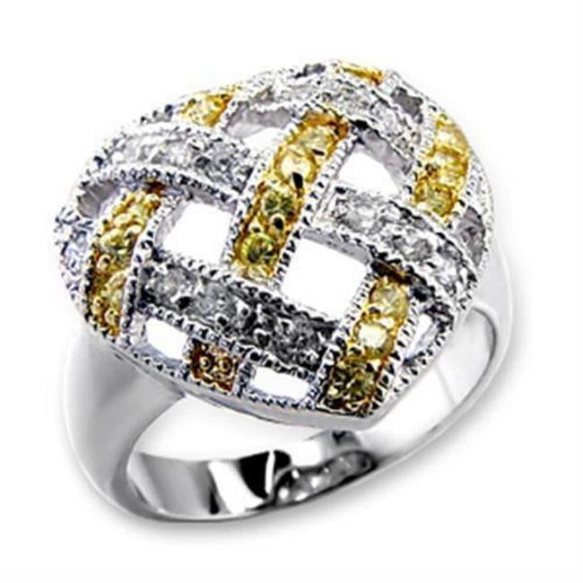 60205-9 Reverse Two-Tone Brass Ring with AAA Grade CZ, Topaz - Size 9