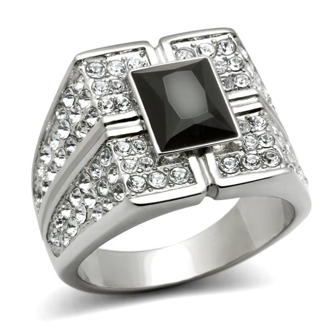 TK320-12 Men High Polished Stainless Steel Ring with Synthetic in Jet - Size 12