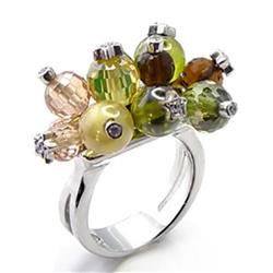 Rhodium Brass Ring with AAA Grade CZ, Multi Color - Size 9