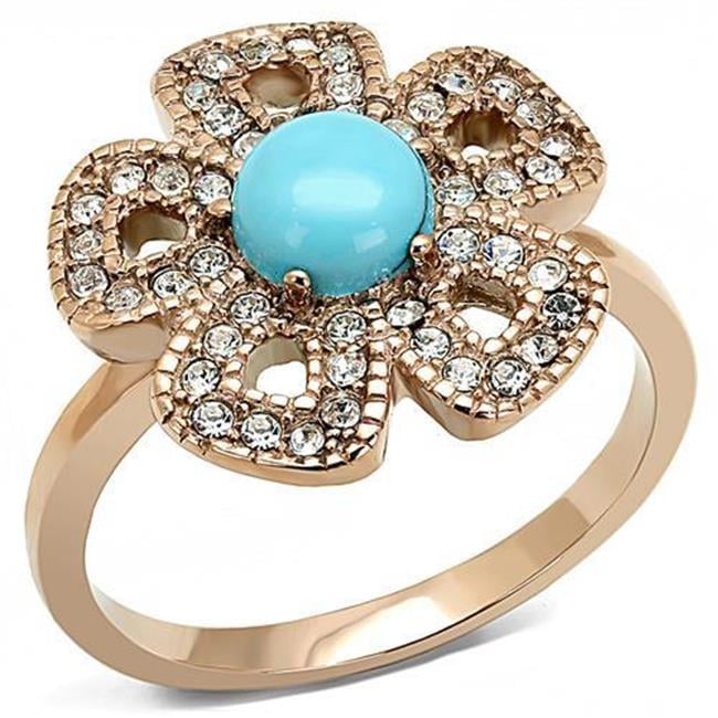 TK3201-6 Women IP Rose Gold Stainless Steel Ring with Synthetic in Sea Blue - Size 6