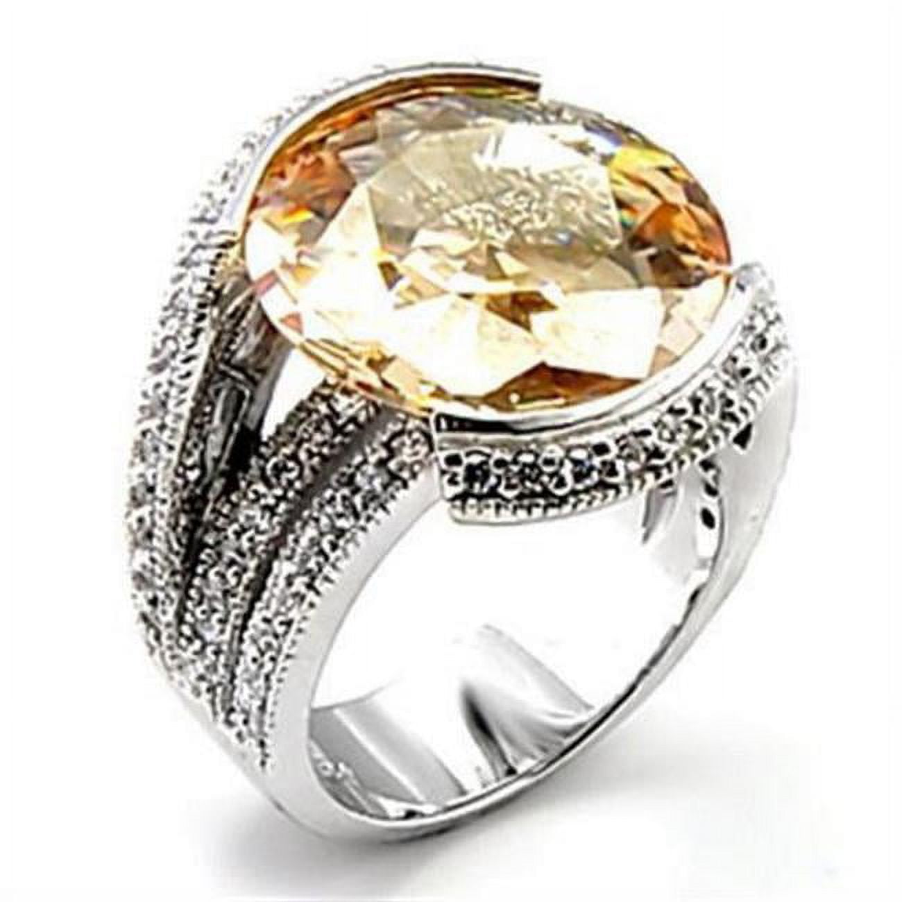Rhodium Brass Ring with AAA Grade CZ, Champagne - Size 9