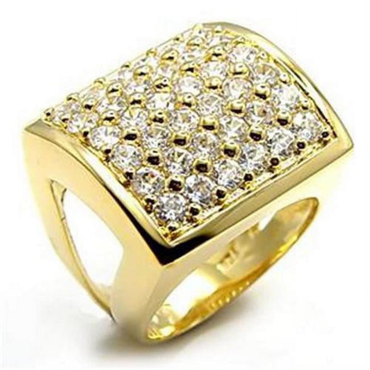 Gold Brass Ring with AAA Grade CZ, Clear - Size 5