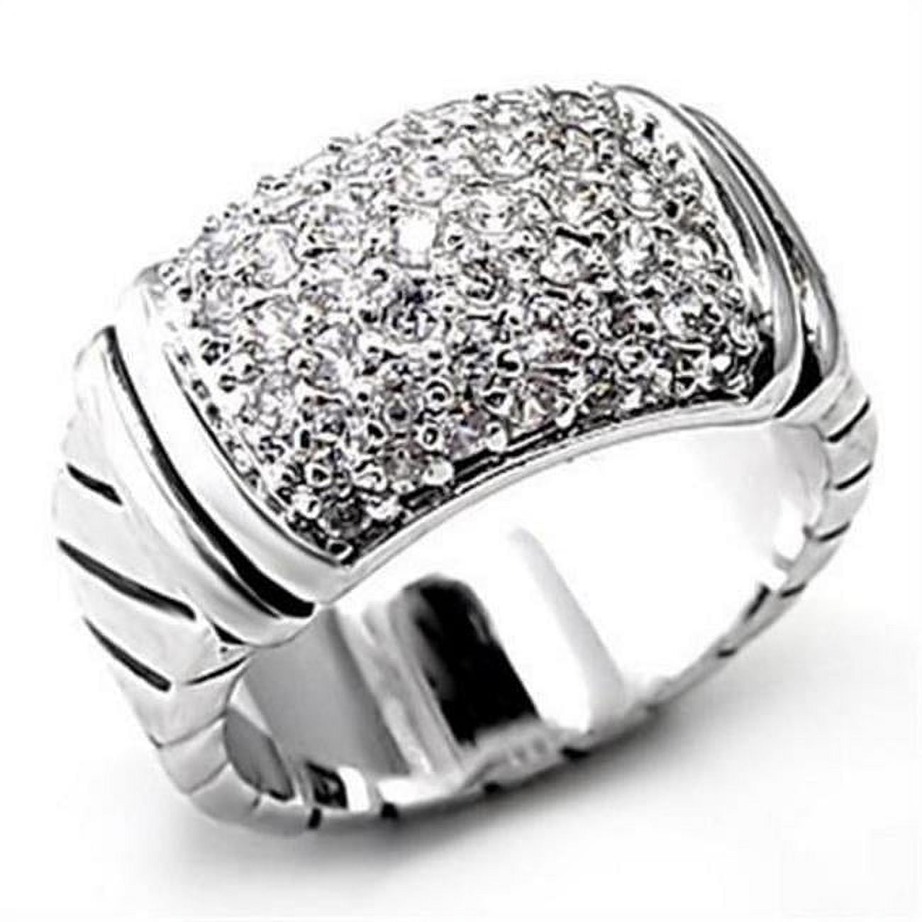 Rhodium Brass Ring with AAA Grade CZ, Clear - Size 10