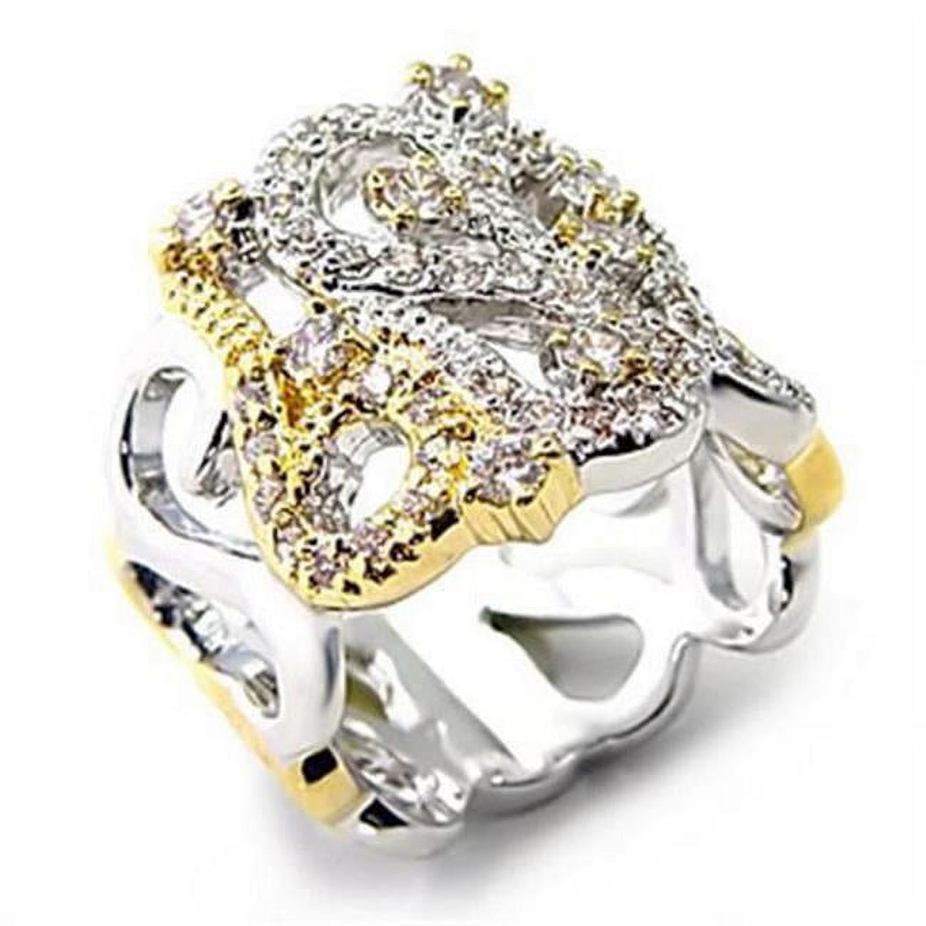 Reverse Two-Tone Brass Ring with AAA Grade CZ, Clear - Size 7