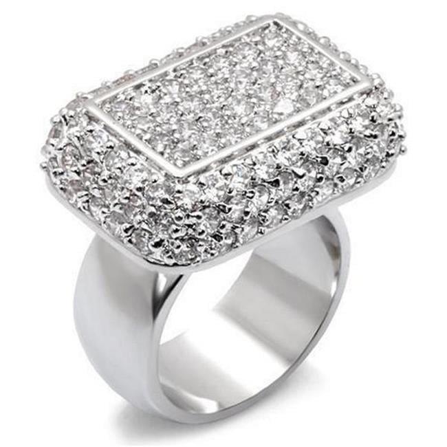 Rhodium Brass Ring with AAA Grade CZ, Clear - Size 8