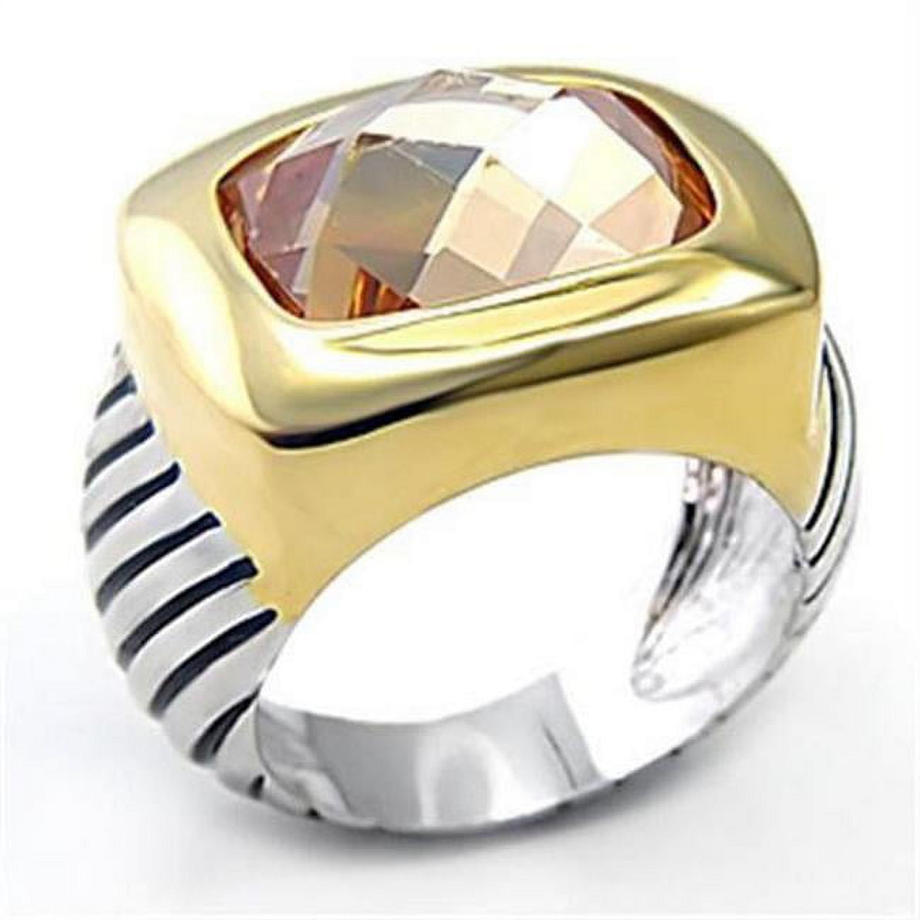 Reverse Two-Tone Brass Ring with AAA Grade CZ, Topaz - Size 6