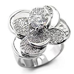 Rhodium Brass Ring with AAA Grade CZ, Clear - Size 7