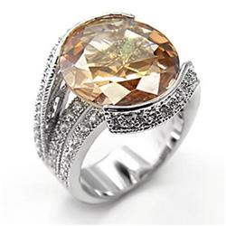 Rhodium 925 Sterling Silver Ring with AAA Grade CZ, Champagne - Size 5