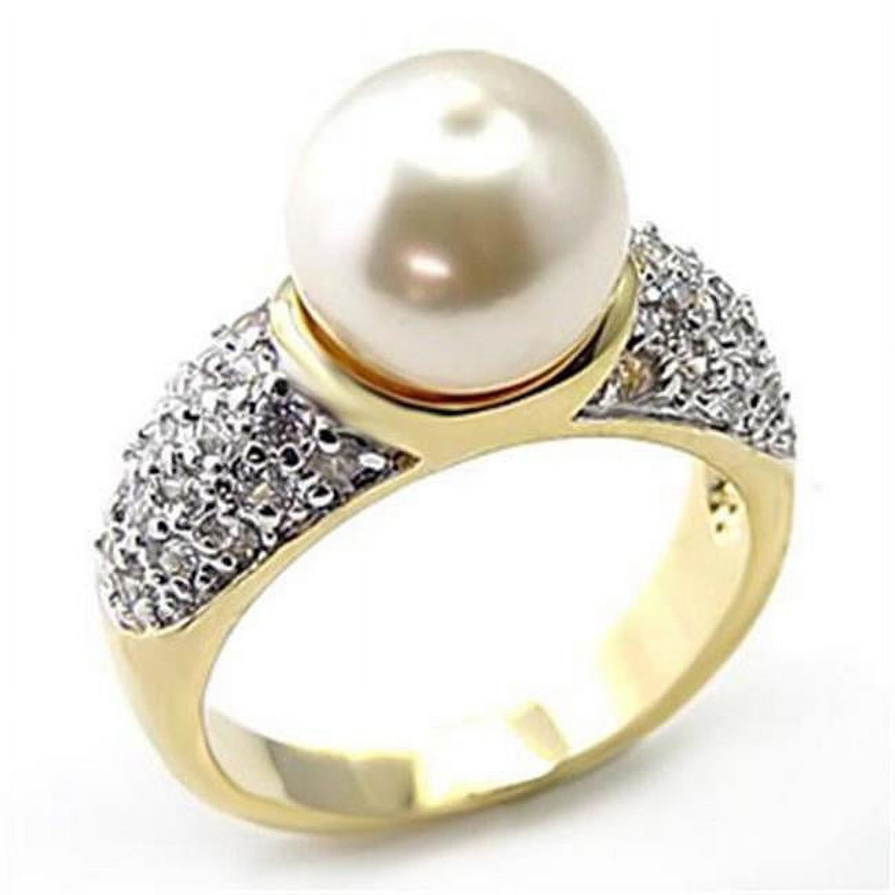 Picture of Alamode 7X203-5 Gold & Rhodium 925 Sterling Silver Ring with Synthetic Pearl&#44; White - Size 5