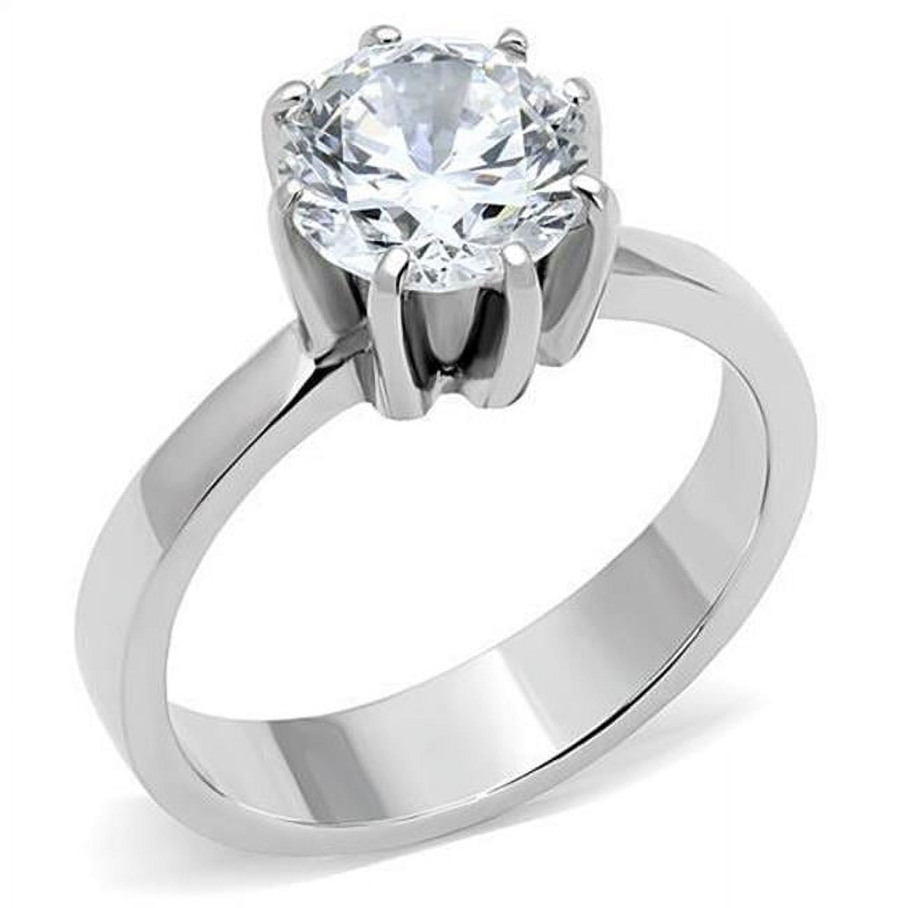 Women High Polished Stainless Steel Ring with AAA Grade CZ in Clear - Size 6