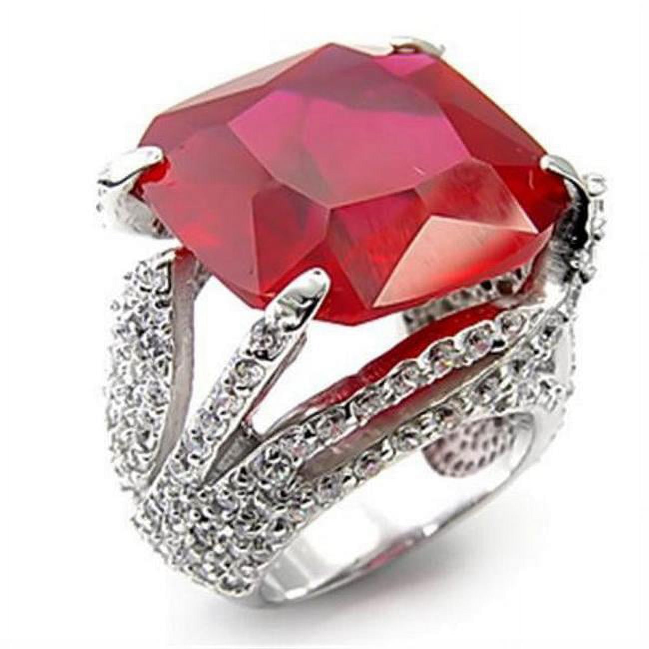 Picture of Alamode 7X251-7 Rhodium 925 Sterling Silver Ring with Synthetic Garnet&#44; Ruby - Size 7