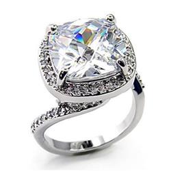7X342-10 Rhodium Brass Ring with AAA Grade CZ, Clear - Size 10