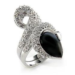 Picture of Alamode 80207-6 Rhodium Brass Ring with Semi-Precious Agate, Jet - Size 6