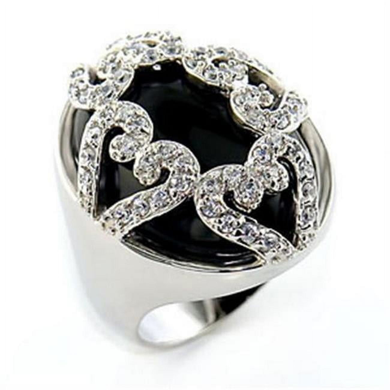 Picture of Alamode 80514-9 Rhodium Brass Ring with Semi-Precious Onyx, Jet - Size 9