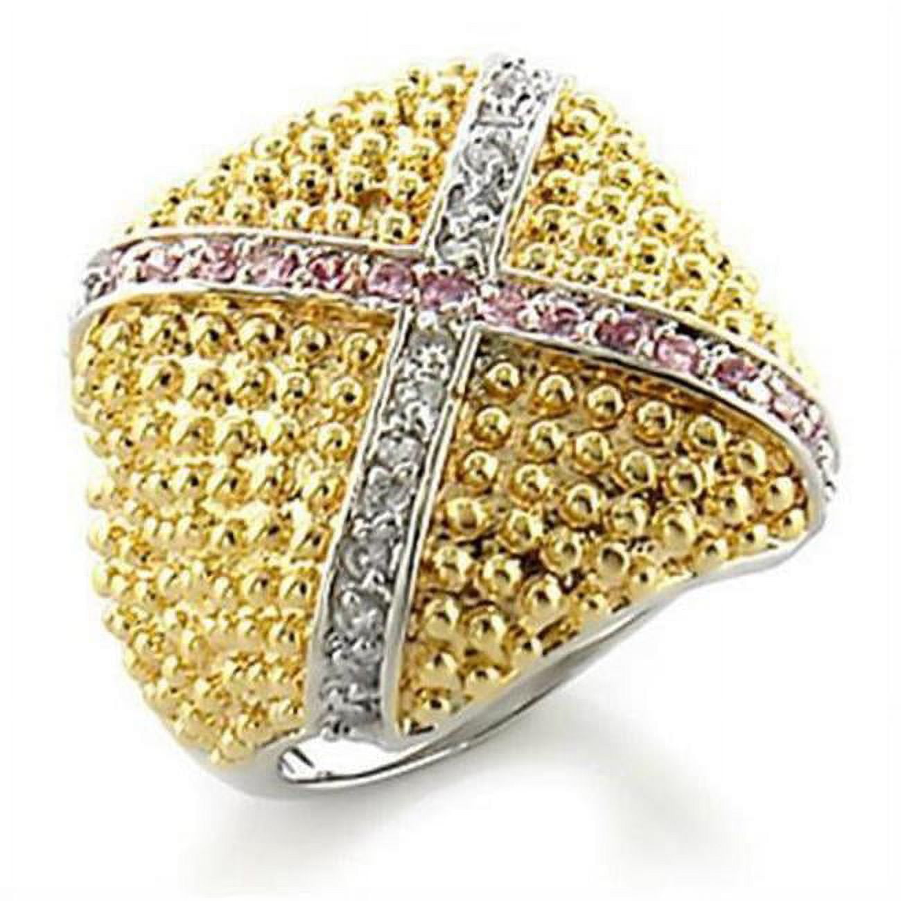 Gold & Rhodium Brass Ring with AAA Grade CZ, Rose - Size 6