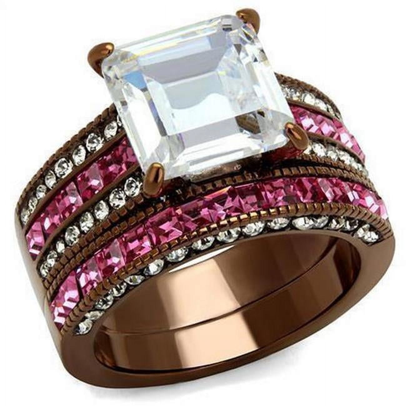 IP Coffee Light Stainless Steel Ring with AAA Grade CZ, Clear - Size 10