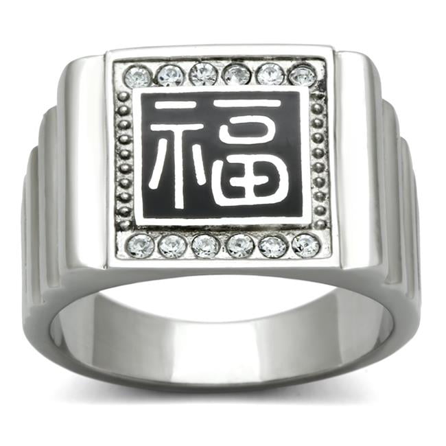 TK329-9 High Polished No Plating Stainless Steel Ring with Top Grade Crystal, Clear - Size 9
