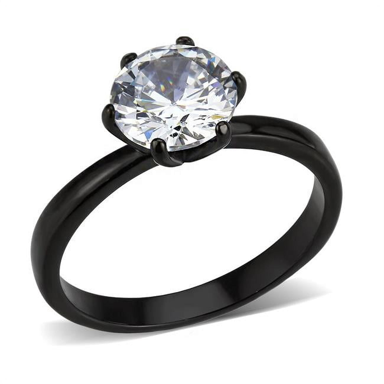 IP Black Stainless Steel Ring with AAA Grade CZ, Clear - Size 8
