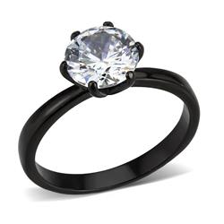 IP Black Stainless Steel Ring with AAA Grade CZ, Clear - Size 9