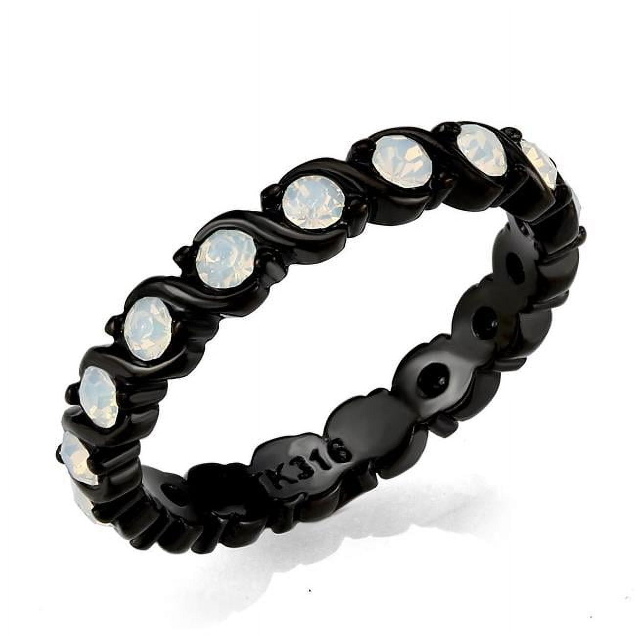 IP Black Stainless Steel Ring with Top Grade Crystal, White - Size 8