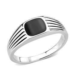 High Polished No Plating Stainless Steel Ring with Epoxy, Jet - Size 8