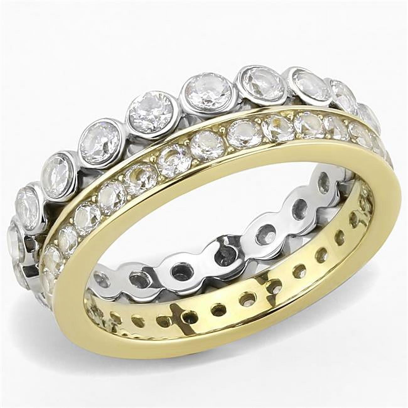 Women Two-Tone IP Gold Stainless Steel Ring with AAA Grade CZ in Clear - Size 6