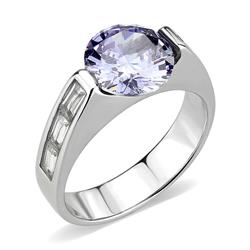 High Polished No Plating Stainless Steel Ring with AAA Grade CZ, Light Amethyst - Size 10