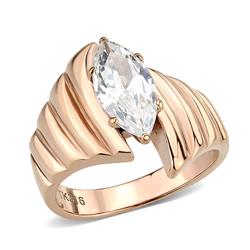 IP Rose Gold Ion Plating Stainless Steel Ring with AAA Grade CZ, Clear - Size 7