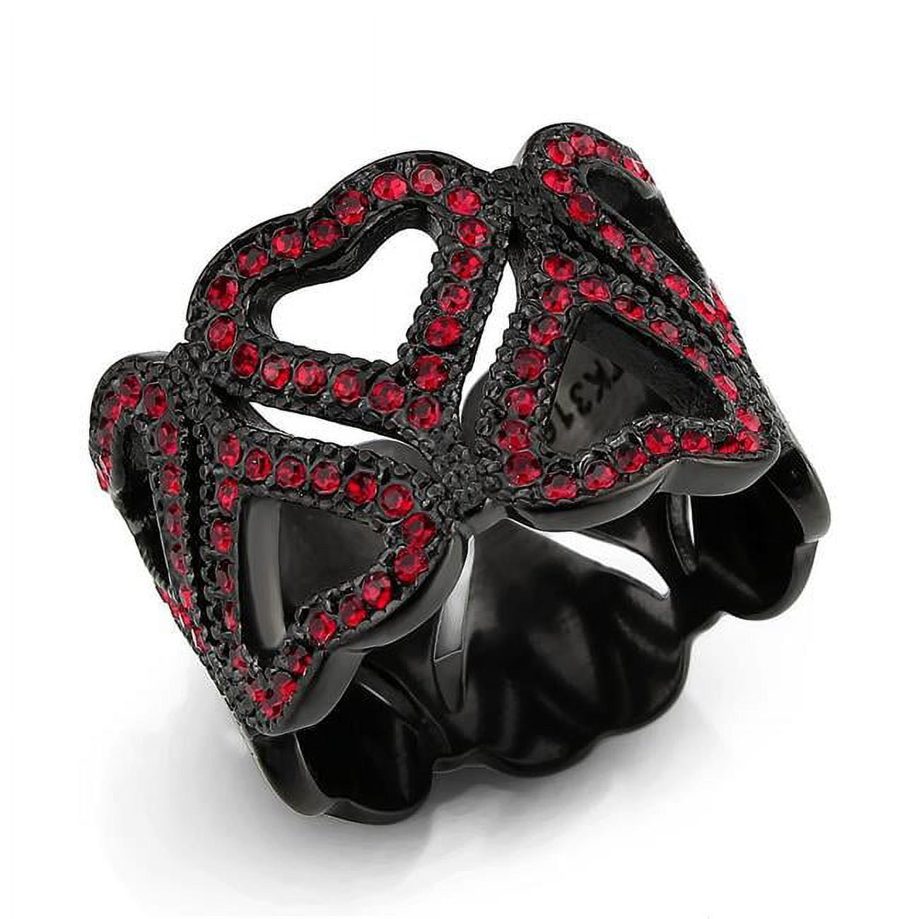 IP Black Ion Plating Stainless Steel Ring with Top Grade Crystal, Red - Size 6