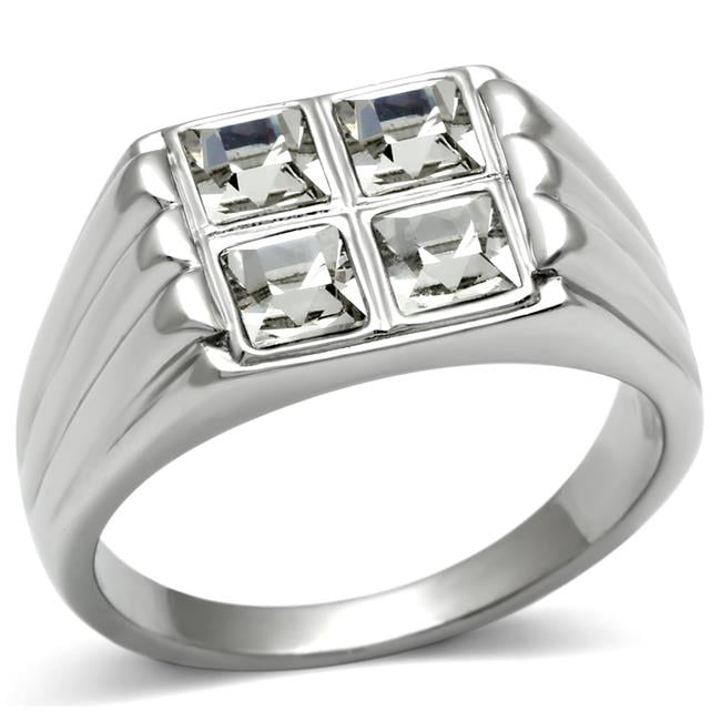 High Polished No Plating Stainless Steel Ring with Top Grade Crystal, Clear - Size 11