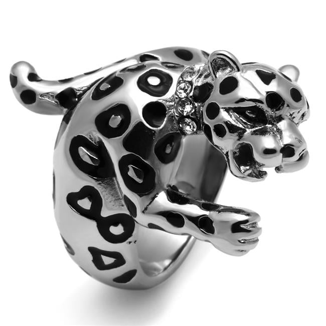 High Polished No Plating Stainless Steel Ring with Top Grade Crystal, Clear - Size 6