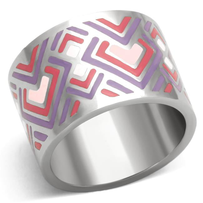 High Polished No Plating Stainless Steel Ring with Epoxy, Multi Color - Size 9