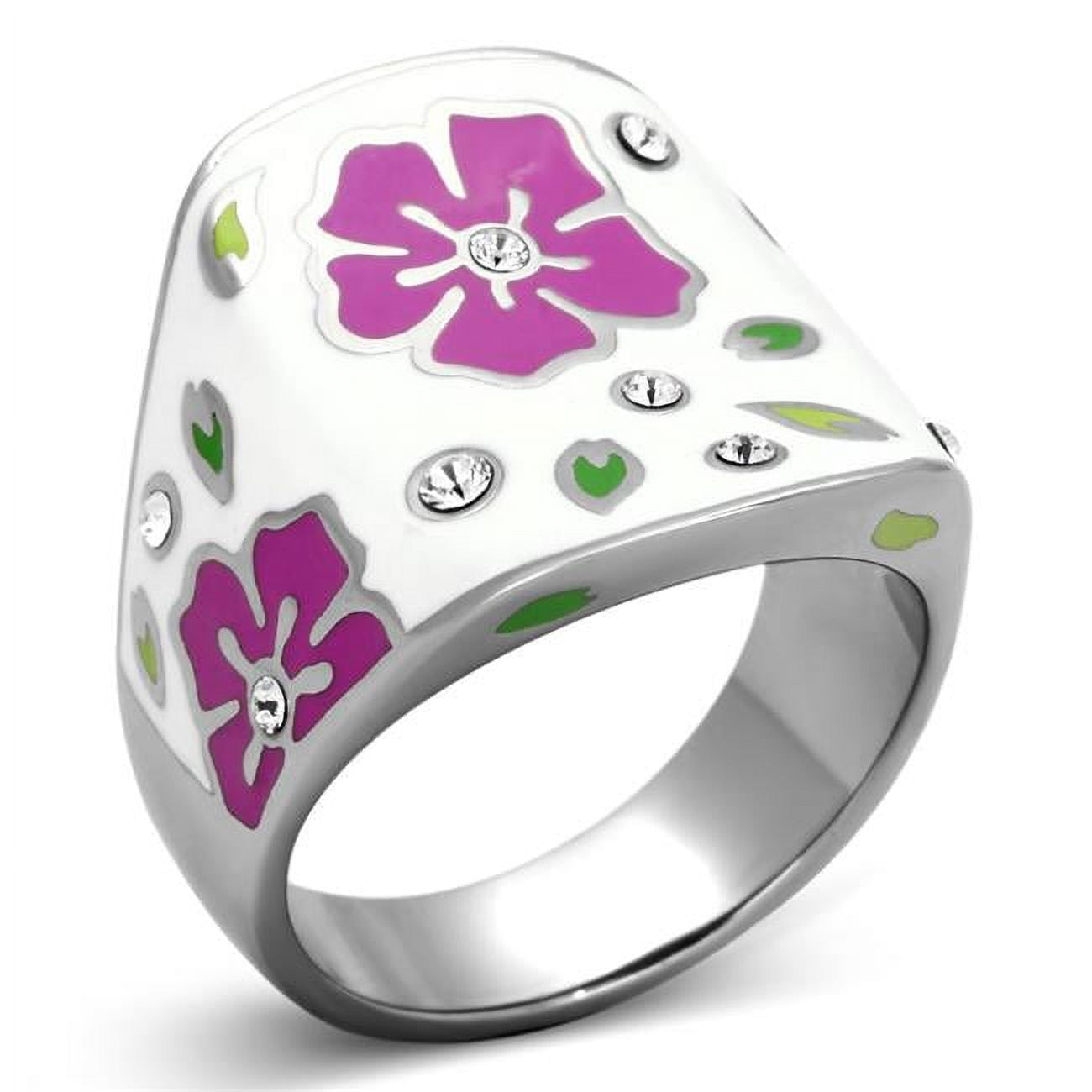 High Polished No Plating Stainless Steel Ring with Top Grade Crystal, Clear - Size 5